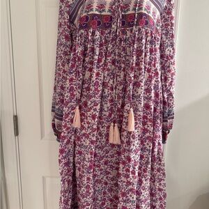 Floral Bohemian Maxi Dress with Tassels sz S 4-6 like new